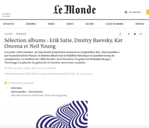 Article de Le Monde sur le disque SATIE de Denis PASCAL